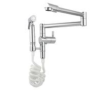 Sink Sprayer, Wall-Mount Cold Water Folding Kitchen Brass Single Handle Retractable Pot Filler Faucet with Swing Arm,Black (Color :