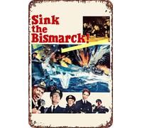 Sink the Bismarck! Panneau en métal décoratif pour salon, café, 30,5 x 20,3 cm