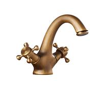 Sink Vintage Brass Basin Mixer Tap Dual Cross Handles Bathroom Bar Faucet for Cold and Hot Water