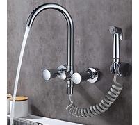 Sink Wall Mounted Kitchen with Spray Chrome Brass Hot and Cold Rotation Double Hole Kitchen-B (Color : B) Drinking Water Faucet