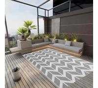 Sinkzol ARAKIL Tapis d'extérieur gris 190 x 290 cm en polypropylène avec motif jacquard des deux côtés - Tapis de jardin pour terrasse, balcon, jardin, camping et pique-nique comme couverture d'assise