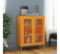 Sinkzol Armoire de rangement en acier jaune moutarde 80 x 35 x 101,5 cm avec étagère réglable, nivelateurs et portes en grille, armoire multifonction pour bureau, cave, atelier et maison