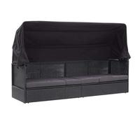 Sinkzol Canapé-lit d'extérieur avec toit en polyrotin, noir, résistant aux intempéries, 205 x 62 x 124 cm, avec coussin amovible et cadre en acier, pour jardin, terrasse, piscine, bien-être
