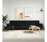 Sinkzol Canapé-lit en forme de L noir 271 x 140 x 70 cm en velours avec méridienne, salon, coffre de lit, accoudoirs, dossier, coussin, paysage de vie, banc, recamiere