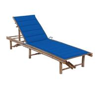 Sinkzol Chaise longue de jardin en bambou avec coussin, bleu roi, dossier réglable, 200 x 65 cm, idéale pour balcon, terrasse, piscine, camping, bien-être, utilisation en extérieur