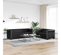 Sinkzol Ensemble de canapé Chesterfield en cuir synthétique noir pour salon et chambre d'amis, 2 et 3 places avec piqûre à boutons, décoration à rivets, confortable, durable, élégant