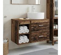 Sinkzol Ensemble de meubles de salle de bain 2 pièces en bois vieilli avec lavabo et robinet, montage mural, beaucoup d'espace de rangement, tiroir et étagère, meuble de lavabo pour invités WC et