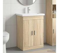 Sinkzol Ensemble de meubles de salle de bain en chêne Sonoma avec lavabo et robinet, en bois 61 x 40 x 84,5 cm, avec espace de rangement, meuble inférieur, porte, étagère pour invités WC et salle de