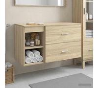 Sinkzol Ensemble de meubles de salle de bain en chêne Sonoma avec lavabo, meuble inférieur, tiroir et étagère, montage mural pour toilettes d'invités et salle de bain moderne, beaucoup d'espace de
