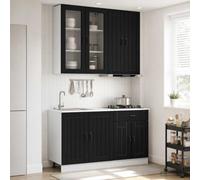 Sinkzol Meuble de cuisine Lucca 4 pièces en bois noir avec armoire inférieure, armoire suspendue, tiroir et plan de travail pour une cuisine, salle à manger et organisation optimale du garde-manger