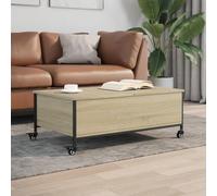 Sinkzol Table basse avec roulettes en chêne Sonoma 91 x 55 x 34 cm Table d'appoint avec espace de rangement et roulettes mobiles pour salon, salon et espace de vie