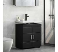 Sinkzol Tulum Ensemble d'armoire de salle de bain noir en bois 60 x 34 x 63 cm avec beaucoup d'espace de rangement, mat, meuble sous lavabo, meuble inférieur, tiroir et étagère pour salle de bain et