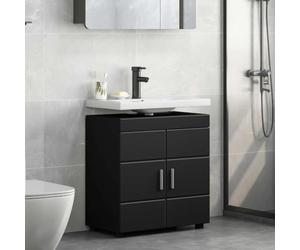 Sinkzol Tulum Ensemble d'armoire de salle de bain noir en bois 60 x 34 x 63 cm avec beaucoup d'espace de rangement, mat, meuble sous lavabo, meuble inférieur, tiroir et étagère pour salle de bain et