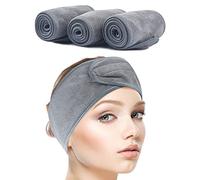 Sinland 3PCS Microfibre Bandeau Maquillage Femme,Bandeaux de Maquillage Visage,Doux Réglable Bandeaux avec Magic Tape,pour Spa Yoga Sport Se Maquiller Soins du Visage,8x65cm,Gris