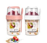 SinLaw 2 en 1 Coupe de yaourt, Pot yaourt avec cuillère,Tastes à céréales à yaourt,Gobelets à Céréales Double Couche 310+560ml,Bol Muesli a Emporter,Overnight Oats les salades, les céréales, le lait