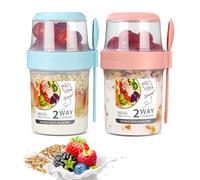SinLaw 2 en 1 Coupe de yaourt, Pot yaourt avec cuillère,Tastes à céréales à yaourt,Gobelets à Céréales Double Couche 310+560m (Pink+Blue(310ml+560ml)