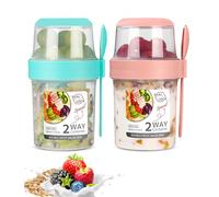 SinLaw 2 en 1 Coupe de yaourt, Pot yaourt avec cuillère,Tastes à céréales à yaourt,Gobelets à Céréales Double Couche 310+560m (Green+pink（310ml+560ml)