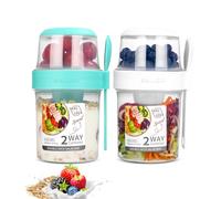 SinLaw 2 en 1 Coupe de yaourt, Pot yaourt avec cuillère,Tastes à céréales à yaourt,Gobelets à Céréales Double Couche 310+560m (White+Green(310ml+560ml)