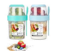 SinLaw 2 en 1 Coupe de yaourt, Pot yaourt avec cuillère,Tastes à céréales à yaourt,Gobelets à Céréales Double Couche 310+560m (Green+Blue（310ml+560ml)