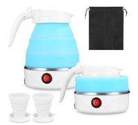 SinLaw Bouilloire pliable 600 ml en silicone - Mini bouilloire de voyage portable avec 2 gobelets pliants - Fond en acier inoxydable - Pour cuisine, voyage, camping, extérieur