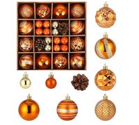 SinLaw Boule de Noël Decoration Sapin Noel,42 Boules de Noël Oranges,Décoration de Sapin de Noël en Plastique de 6 cm,Kit Décoration Noel Sapin avec Fil de Suspension pour Noël, Anniversaire, Mariage