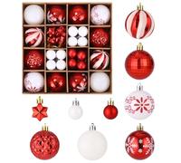 SinLaw Boules de Noël, 42 Pièces Rouge et Blanc, Décoration Sapin en Plastique pour Intérieur, Anniversaire, Mariage