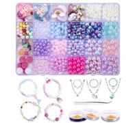 SinLaw Lot de 777 perles colorées à enfiler - 6/8 mm - Perles en vrac multicolores pour artisanat avec trous, licorne, sirène et pendentif, bracelets pour enfants à faire soi-même