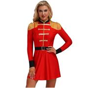 Sinleey Costume Cirque Dompteuse Femme Déguisement Monsieur Loyal Cirque Adulte Halloween Carnaval Fête B Rouge XL