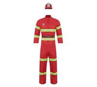 Sinleey Costume Pompier Homme Déguisement Uniforme Rouge ou Bleu Marine Costume Carnaval Halloween Rouge XS