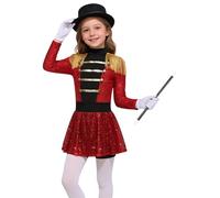 Sinleey Déguisement Cirque Fille Enfant Justaucorps à Paillette Franges Costume Ringmaster Halloween Carnaval Ensemble Tenue Rouge 7-8 ans