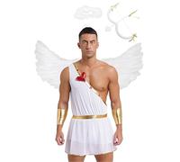 Sinleey Déguisement Cupidon Homme Adulte Costume Ange d'amour Tenue Saint Valentin Halloween Carnaval Blanc XXL