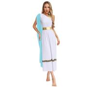 Sinleey Déguisement Grecque Femme Adulte Robe Long Costume Déesse Grecque Romaine Tenue Cosplay Carnaval Halloween Bleu clair 3XL