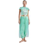 Sinleey Déguisement Princesse Arabe Femme Costume Arabian Princess Indienne Combinaison Paillette Justaucorps Tenue Danse Orientale Danse du Ventre C Menthe verte 4XL