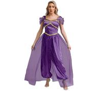 Sinleey Déguisement Princesse Arabe Femme Costume Arabian Princess Indienne Combinaison Paillette Justaucorps Tenue Danse Orientale Danse du Ventre B Violet foncé 3XL