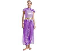 Sinleey Déguisement Princesse Arabe Femme Costume Arabian Princess Indienne Combinaison Paillette Justaucorps Tenue Danse Orientale Danse du Ventre C Violet M