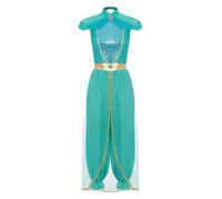 Sinleey Déguisement Princesse Arabe Femme Costume Arabian Princess Indienne Combinaison Paillette Justaucorps Tenue Danse Orientale Danse du Ventre C Bleu clair XXL