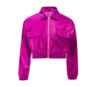 Sinleey Enfant Fille Blouson Métallique Hip Hop Moderne Jazz Disco Veste Manteau Années 70 Costume Danse Tenue Spectacle Rose Vif 15-16 ans