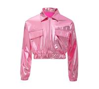Sinleey Enfant Fille Blouson Métallique Hip Hop Moderne Jazz Disco Veste Manteau Années 70 Costume Danse Tenue Spectacle Rose 15-16 ans