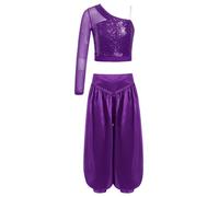 Sinleey Enfant Fille Ensemble Danse Crop Top Paillette Une Epaule Pantalon Danse Orientale Costume Moderne Jazz Hip Hop