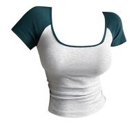 Sinleey Femme Chemises Manches Courtes Hauts pour Sortir Tops Décontractés D'Été T Shirt Estival Col Bas Brassière Yoga Coton Gym Vert foncé M