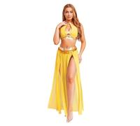 Sinleey Femme Ensemble Robe Danse du Ventre Tenue Danse Orientale Costume Robe Danseuse Orientale A Or M