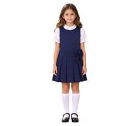Sinleey Fille Robe-Salopette Plissée Robe d'uniforme Scolaire | Robe Jupes Plissées,Noeud Papillon,Col Rond,Sans Manches,Retour À L'École,Style Préppy,Tenue Décontractée,Party,École