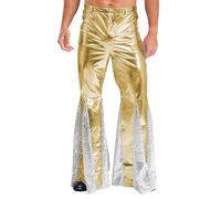 Sinleey Homme Pantalon Années 70 Métallique Paillette Costume Disco Danse Pantalon à Pattes d'Eléphant Or L