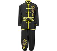 Sinleey Vêtement Kung Fu Enfant Unisexe Ensemble Tenue Arts Martiaux Tai Chi Chinois Traditionnel Wushu Tenue Wing Chun Uniforme Noir 7-8 ans