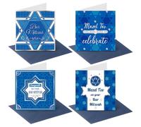 Sinload Mazel Tov Lot de 12 cartes de vœux juives avec enveloppes Bleu