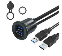 SinLoon Câble USB 3.0 double montage encastré 2 ports mâle vers femelle câble d'extension rond 3 pieds avec lumière pour voiture camion bateau moto tableau de bord