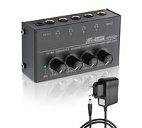 SinLoon HA400 4 canaux amplificateur de Casque stéréo, métal Mini Splitter Audio avec contrôle de Volume indépendant, 1/4 "Sortie et entrée TRS, avec Adaptateur 12V pour Studio, scène, PC, Guitare