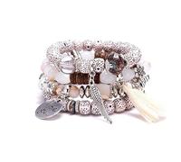 SINLOV Boho 4 pcs Gland Turquoise Bracelet Leaf Bear Bracelet en Cristal Bracelet à Main Charm Bijoux Réglable Dainty Main Bijoux pour les Femmes (Beige)