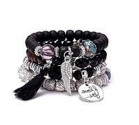 SINLOV Boho 4 pcs Gland Turquoise Bracelet Leaf Bear Bracelet en Cristal Bracelet à Main Charm Bijoux Réglable Dainty Main Bijoux pour Femmes, Cristal
