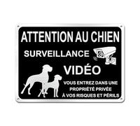 SINMAO Attention au Chien 18x25cm Aluminium Brossé, Maison sous Video Surveillance, Vous Entrez Dans Une Propriété Privée À Vos Risques Et Périls Noir x1